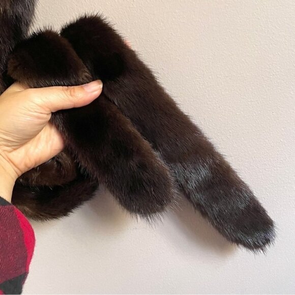 Vintage Dark Chocolate Brown Mink Fur Neckwarmer / Collar - super long & thin! - Picture 4 of 6